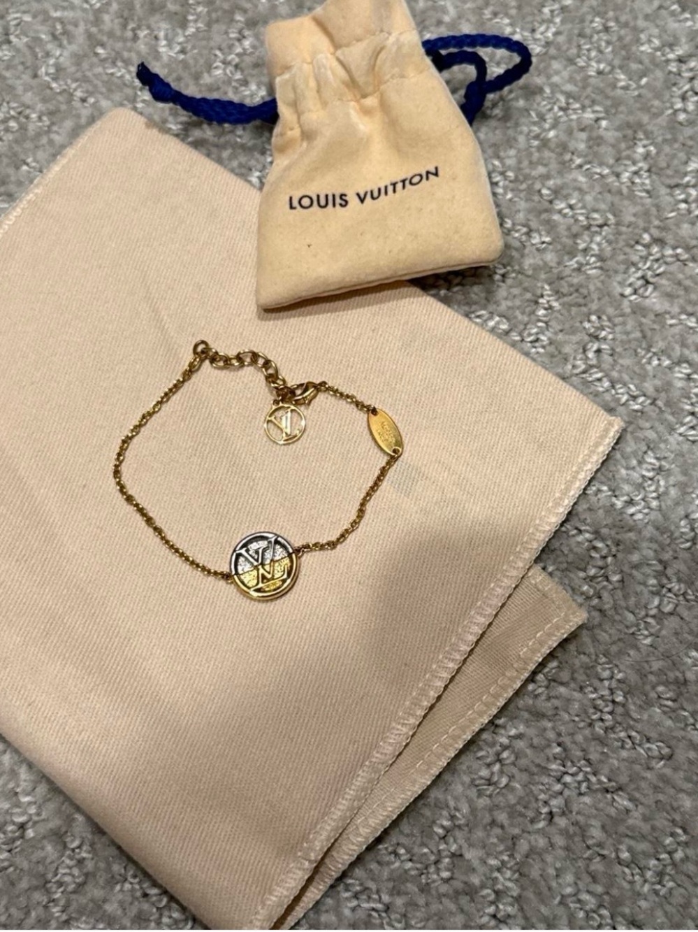 Louis Vuitton Two-Tone Round LV Logo Chain Bracelet in Gold and Silver